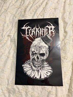 Horror Skull Clown Poster - Black & White with Red Accents